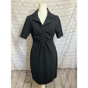 Ann Taylor black collared short sleeve midi shift dress size 8